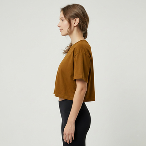 Women's Crew Neck <b>Crop</b> T-Shirt Short Sleeve Boxy Fit Jersey Cotton Oversized Streetwear T-Shirt Custom Logo OEM Service - Product Image 3
