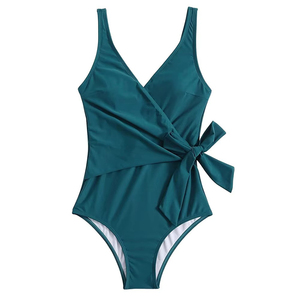 Women's High Waist One-Piece Strapless Swimsuit Sexy Two-Colour Plaid Print Triangle <b>Bra</b> Deep V Neck Long Torso Wrap Front - Product Image 1