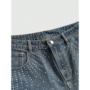 Shorts de Mezclilla con Pedrería Cruzada para Hombre y Mujer, Estilo Jogger, Harajuku, Hip Hop, Retro, Negros, Holgados, de Cintura Baja, para Gimnasio - Product Image 4