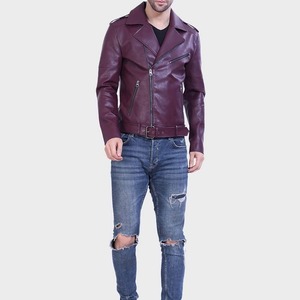 Chaqueta de cuero casual con cremallera, ajustada, estilo motero, color marrón, precio mayorista - Product Image 5