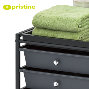 Minimalist 4-Tier <b>Storage</b> Cart with Wheels Black Plastic <b>Drawers</b> on Metal Frame for <b>Office</b> Organization - Product Image 3