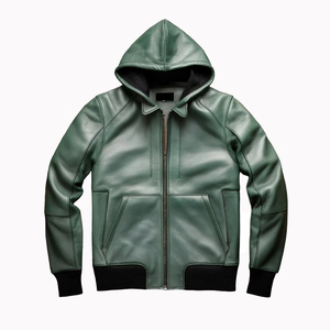 OEM Custom High Quality 100% Leather Hoodies for Men Winter Plain Dyed Casual Street Style Waterproof Breathable - Product Image 5
