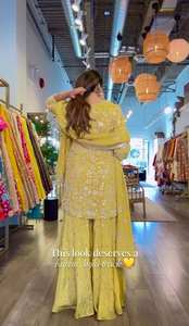 Ensemble Sharara en soie chinon lourde avec broderies et sequins sur le devant et le dos, entièrement cousu, idéal pour les fêtes et occasions spéciales pour femmes - Product Image 6