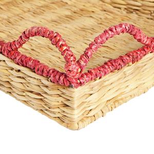 Bandeja Rectangular de Seagrass con Borde Ondulado Rojo, Cesta Decorativa Tejida a Mano para Almacenamiento, Venta al por Mayor OEM/ODM - Product Image 4