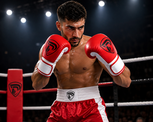 Guantes de Boxeo Profesionales Portátiles Rojos y Blancos Dumela International, Cuero Genuino, Empaque Personalizado, Alta Calidad, Verticales - Product Image 5