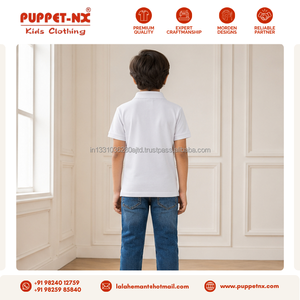 Polo de Manga Corta Blanco de Primera Calidad para Niños, Uniforme Escolar, Camiseta con Cuello de Algodón para Niños, Puppetnx ODM - Product Image 3