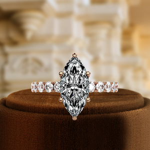 แหวนหมั้นเพชรทรงมาร์คีส์ 1 กะรัต ทองคำแท้ 14k เพชรเพาะเลี้ยงในห้องปฏิบัติการ แหวนเจ้าสาวเพชรเม็ดเดี่ยวประดับเพชรแบบปาเว่ แหวนสัญญา - Product Image 3