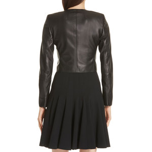 Custom Size <b>Women's</b> Black Genuine Sheepskin Leather Jacket O-Neck Zipper Short Cropped <b>Coat</b> - Product Image 5