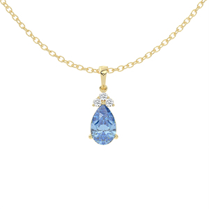 Collar con Colgante de Zafiro Azul Corte Pera, Oro Sólido de 14k/18k, Tres Diamantes Redondos Cultivados en Laboratorio, Elegantes Gotas Solitarias IGI - Product Image 2