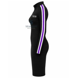 NCNW Vestido ajustado para mujer con mangas a rayas en contraste, cuello simulado con cremallera de un cuarto, largo hasta la rodilla, bordado, casual, ajustado - Product Image 3