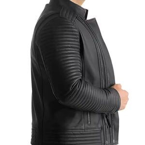 URBANGAZER Men's 100% Polyester Thick Leather Jacket Stand Collar <b>Covered</b> <b>Button</b> Patchwork Design Windproof Breathable High - Product Image 3