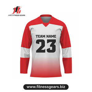 Jersey de Hockey sobre Hielo con Cuello en V para Hombre, Manga Larga, Azul, Rojo y Amarillo a Rayas, Poliéster, Absorbe la Humedad, Corte Regular para Adultos - Product Image 3
