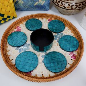 Plateau en rotin décoratif pour la maison, décoration artisanale du Vietnam, matériau 100% naturel, emballage de boîte en Carton de forme ronde - Product Image 6