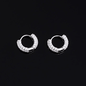 Luxury 925 <b>Silver</b> <b>Huggie</b> Earrings With Round Brilliant Cut Diamond Micro Insert Unisex Everyday Wear Style - Product Image 1