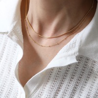 Collier double couche superposé polyvalent pour femme plaqué or 18 carats, chaîne serpent plate, perles, diamant, acier inoxydable