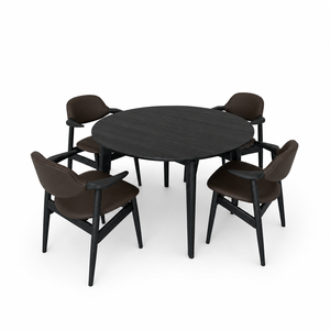 <b>Solid</b> <b>Wood</b> <b>Round</b> <b>Dining</b> <b>Table</b> Set with 4 Armchairs for Café, Restaurant and Modern <b>Dining</b> Spaces - Product Image 4
