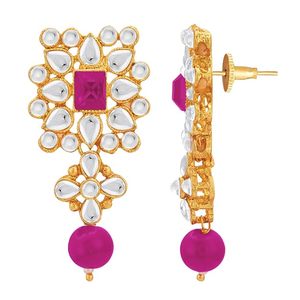 Ensemble collier et boucles d'oreilles en alliage plaqué or avec zircon rose et perles d'imitation pour femmes, bijoux de mariage - Product Image 3