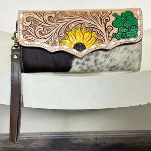 High Quality Hand Tooled Genuine Cowhide Leather Long Wallet Female <b>Purse</b> Vintage <b>Rfid</b> Blocking Card Holder Clutch for Women - Product Image 4