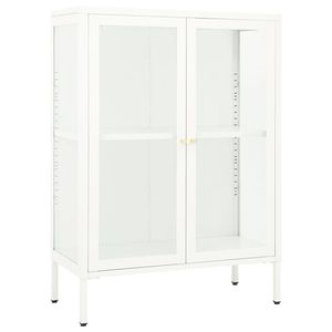 Buffet en acier thermolaqué blanc avec verre trempé, armoires de salon de taille moyenne - Product Image 2