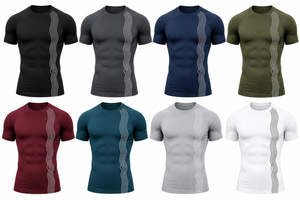 Custom Men's Compression T-Shirt Breathable Quick Dry Gym Running Fitness Base <b>Layer</b> Athletic O-Neck Color Blocked Low Price OEM - Product Image 6