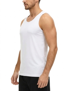<b>Men</b> <b>White</b> Quick Dry O Neck Tank Top Solid Color Casual Fitness Workout <b>Vest</b> Knitted Polyester Stretchy Breathable - Product Image 2