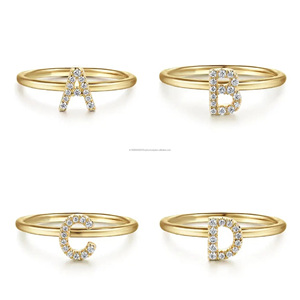 925 argent alphabétique mot A à Z anneau pavé ensemble Moissanite minimaliste bague de mariage tenue quotidienne classique demoiselle d'honneur cadeau initial - Product Image 1