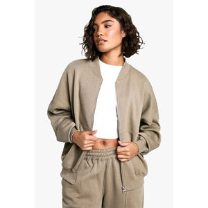 Conjunto de 2 piezas de sudadera y pantalones deportivos para mujer, personalizado al por mayor, informal, con cremallera, de color liso y cómodo. - Product Image 6