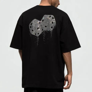 Camiseta de Manga Corta para Hombre, 100% Algodón, Cuello Redondo, Estilo Urbano, Tejido de Punto, Estampado de Letras de Dibujos Animados con Pedrería, Impresión DTF - Product Image 6