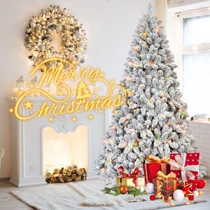 Albero di Natale floccato da 180 cm con 350 luci colorate certificate UL, 36 coni di pino naturali e 888 punte in PVC effetto neve, rami incernierati - Product Image 5