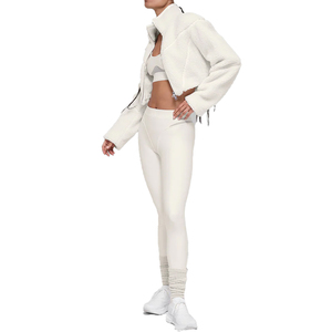 Best seller Women's Cropped Sherpa Fleece Jacket Half Zip Teddy Pullover Winter Outerwear Cozy Plush Fashion Coat Custom OEM - Product Image 4