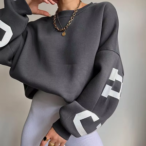 Sweat-shirt à col rond surdimensionné, vert crème, imprimé lettres, tricoté, unisexe, vêtement d'automne, coupe classique, pull - Product Image 5