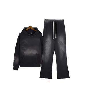 Custom <b>Red</b> Cotton Fleece Men Flared Sweatsuit Set with Logo Style Hoodie and Matching <b>Flare</b> Joggers for Streetwear - Product Image 3