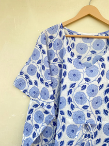 Vestido Kaftán Indio 100% Algodón con Cuello en V, Estilo Boho, Hecho a Mano con Estampado de Bloques, Mangas Murciélago, Cintura Natural, Corte Acampanado para Verano - Product Image 3