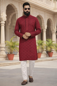 Conjunto de Kurta y Pijama de Rayón con Bordado Lucknowi para Hombre, con Lentejuelas, Ropa Étnica Tradicional India - Product Image 4