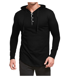 ผู้ผลิต OEM เสื้อเชิ้ตแขนยาวมีฮู้ดทรงเฮนลีย์สำหรับผู้ชาย ทรงเข้ารูป ผ้าถัก สวมใส่สบายๆ ในฤดูใบไม้ร่วง คอปกติดกระดุม สีพื้น - Product Image 1
