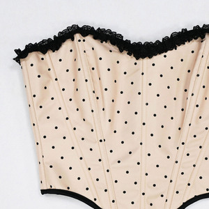 Corset en satin à pois pour femme avec bordure en dentelle, gaine amincissante à maintien moyen, lingerie respirante, bustier - Product Image 3