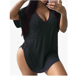 Camiseta Oversize para Mujer, Color Sólido, Casual, Manga Corta, Talla Grande - Product Image 4