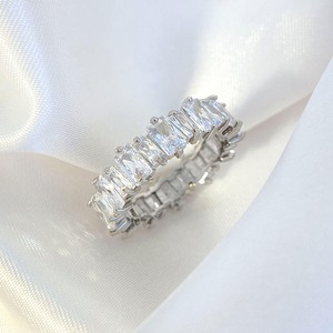Thick Diamond Eternity Band <b>Stack</b> with Shining Baguette Marquise Stones Crafted Bold Luxury Hip Hop Jewelry <b>Silver</b> Plated Unisex - Product Image 2