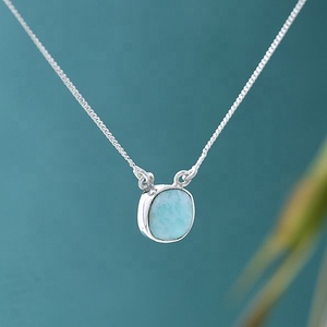Collier pendentif en argent sterling 925 avec amazonite naturelle, fait main, cabochon, bijou en cristal de guérison - Product Image 6