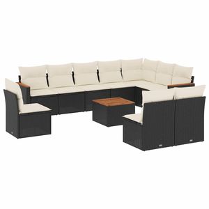 Conjunto de Sofá de Jardín de Ratán Sintético Negro con Patas Ajustables Grandes, Muebles de Exterior Cómodos y Elegantes - Product Image 2