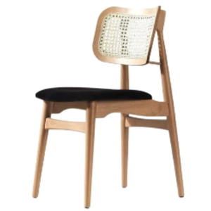 Chaise de salle à manger minimaliste en bois massif avec dossier en corde de rotin tressée et assise rembourrée, chaises de jardin, mobilier d'extérieur pour hôtel et villa - Product Image 5