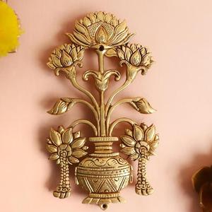 Traditional Brass Floral Wall Vase Handmade Metal <b>Art</b> Decor Gold Finish Medium Size 25-32 Inch Home Decoration - Product Image 1