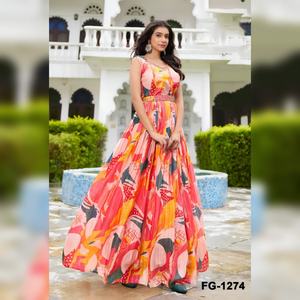 Vestido Anarkali de Moda con Estampado Digital Hermoso, Largo Regular, Patrón Fabuloso, Costura Moderna, para Fiestas, Secado Rápido - Product Image 1