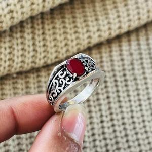 Boho <b>Garnet</b> Filigree Pattern Brass <b>Ring</b> Oxidized <b>Silver</b> Plated Vintage Wholesale <b>Ring</b> For Women - Product Image 6
