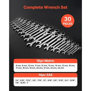 Set di chiavi a cricchetto flessibili da 30 pezzi SAE Metric 72 denti in acciaio CrV, set di chiavi combinate flessibili con anello a bussola da 17mm e 12mm - Product Image 2
