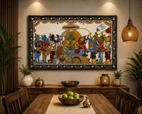 Décoration murale ethnique d'Odisha en bois fait main, motif mythologique Pattachitra, pour salon, bureau ou réception