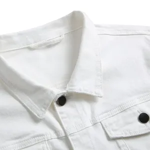Men's <b>White</b> Denim Jacket Slim Fit Button Front Casual Spring Wear 100% Cotton Solid Color Workwear <b>Coat</b> - Product Image 6
