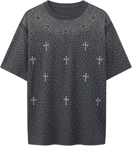 T-shirt d'été en gros pour hommes, personnalisé, avec strass effet charbon et thermocollant argenté, style streetwear, usine OEM - Product Image 2