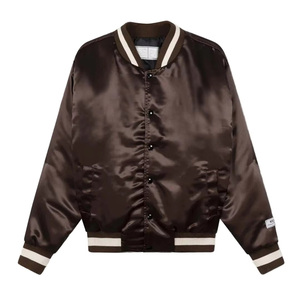 Oversized Satin Varsity Bomber <b>Jacket</b> Unisex Snap Button Stripe Rib Knit Collar Streetwear Custom OEM Wholesale Supplier - Product Image 3