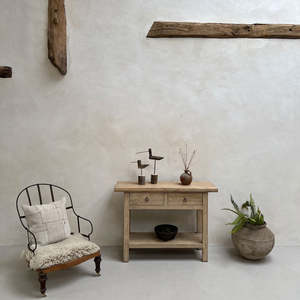 Rustic Solid Elm <b>Console</b> <b>Table</b> With Two Drawers Vintage Wooden Entryway <b>Desk</b> living room home decor - Product Image 1